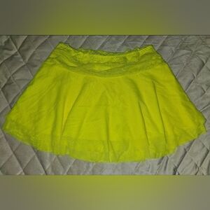 Brigth Yellow neon Mesh Pleats sheer Skirt lace Waist  Skorts  sheer size L💛🌻